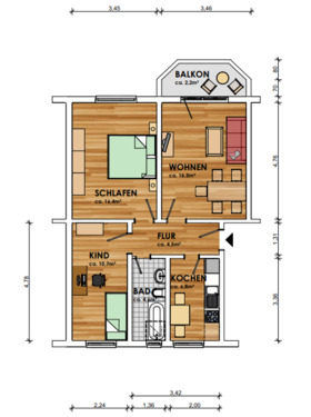 Foto - 3 Zimmer Etagenwohnung zur Miete in Güstrow