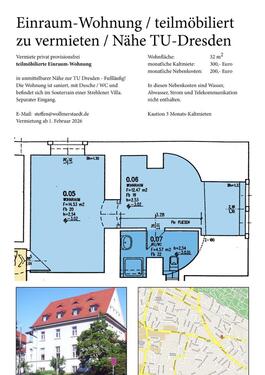 Foto - Einraum-Wohnung teilmöbiliert zu vermieten Nähe TU-Dresden