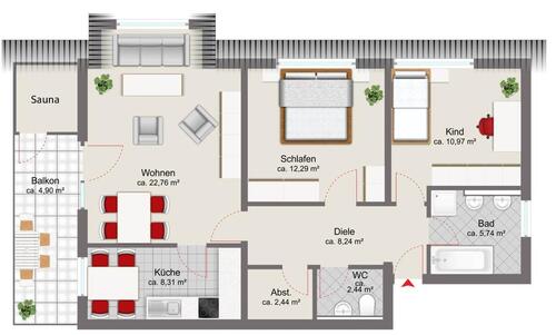 Foto - 3 Zimmer Dachgeschoßwohnung zur Miete in Salzweg