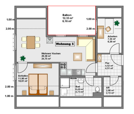 Foto - 3 Zimmer Etagenwohnung zur Miete in Teterow