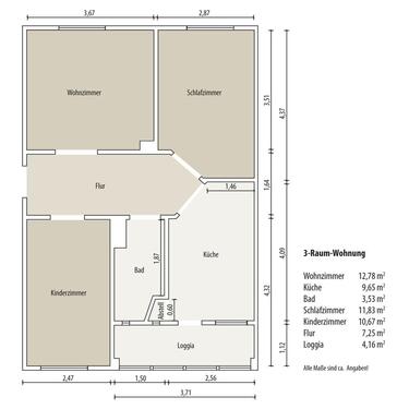 Foto - 3 Zimmer Etagenwohnung zur Miete in Gera