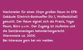 Foto - Nachmieter Raum im EFB-Gebäude - 300,00&nbsp;EUR Kaltmiete, ca.&nbsp; 35,00&nbsp;m&sup2;