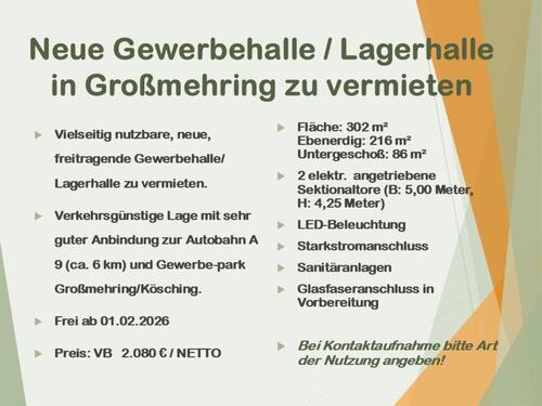 Foto - Neue Lagerhalle in Großmehring gewerblich zu vermieten