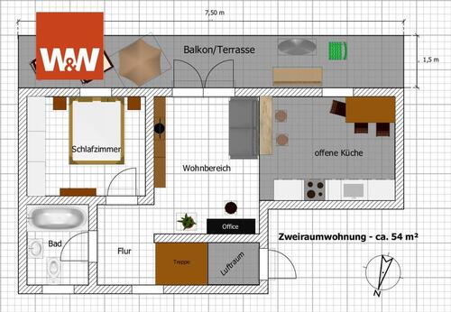 Foto - 2-Raum-Wohnung mit Balkon und Gartennutzung - Heizung mit erneuerbarer Energie