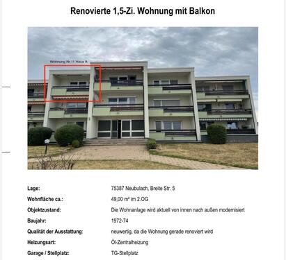 Foto - 1.5 Zimmer Etagenwohnung zum Kaufen in Pforzheim