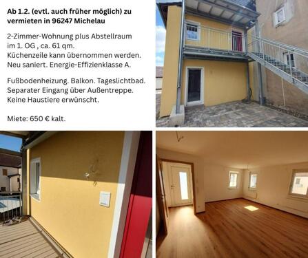 Foto - 2-Zimmer-Wohnung, saniert, ab 1.2. in 96247 MIchelau