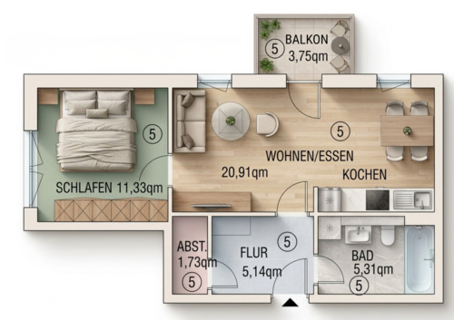 Foto - Erstbezug: Design-2-Raum-Wohnung + Balkon + Stellplatz