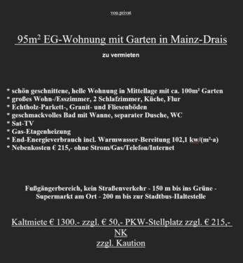 Foto - Wohnung Mainz Drais - 1.300,00&nbsp;EUR Kaltmiete, ca.&nbsp; 95,00&nbsp;m&sup2;