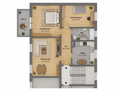 Foto - Schöne 3-Zimmer-Wohnung im 1. OG mit Balkon & Garten