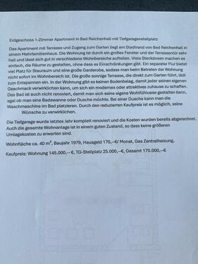 Foto - 1 Zimmer Erdgeschoßwohnung zum Kaufen in Bad Reichenhall