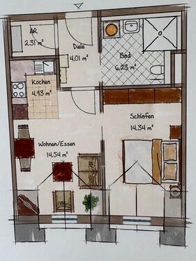 Foto - Mietwohnung zwei Zimmer in betreuter Wohnanlage, ca. 46m2 Wohnfl.