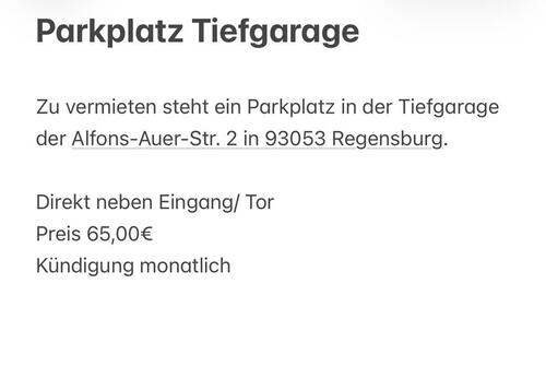 Foto - Parkplatz Tiefgarage - 65,00&nbsp;EUR Miete,