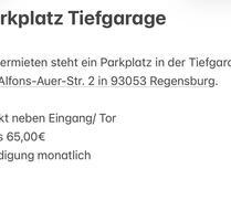 Parkplatz Tiefgarage - 65,00&nbsp;EUR Miete, in Regensburg (PLZ: 93053) Galgenberg