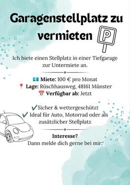 Foto - Parkplatz in Tiefgarage, Garagenstellplatz zur Miete in Münster