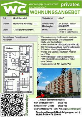 Foto - 2 Zimmer Hochparterre zur Miete in Großolbersdorf