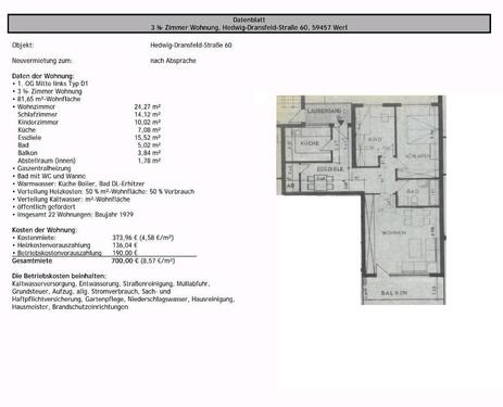 Foto - 3,5 Zimmer Wohnung-81qm - 700 Euro Warmmiete im Zentrum von Werl