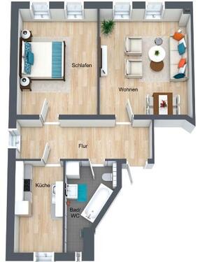 Foto - Gemütliche 2-Zimmer-Wohnung, 70m², Einbauküche, teilmöbliert, WG