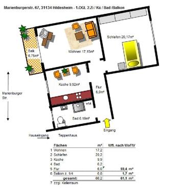 Foto - 2 Zimmer Etagenwohnung zur Miete in Hildesheim