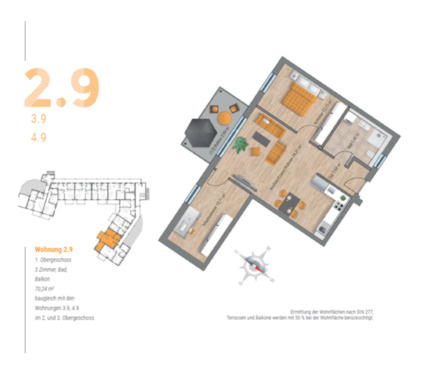 Foto - 3 Zimmer Etagenwohnung zur Miete in Obertraubling