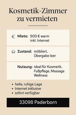 Foto - Kosmetik-Zimmer zu vermieten – ab 500 € warm inkl. WLAN
