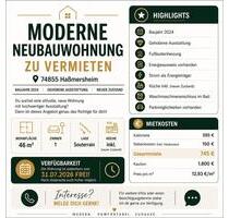Wohnung zu vermieten - 745,00&nbsp;EUR Kaltmiete, ca.&nbsp; 46,00&nbsp;m&sup2; in Haßmersheim (PLZ: 74855)