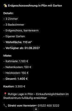 Foto - Vermietung Wohnung - 1.100,00&nbsp;EUR Kaltmiete, ca.&nbsp; 110,00&nbsp;m&sup2;