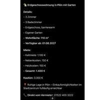 Vermietung Wohnung - 1.100,00&nbsp;EUR Kaltmiete, ca.&nbsp; 110,00&nbsp;m&sup2; in Plön (PLZ: 24306)