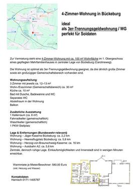 Foto - Trennungsgeld Zimmer zum 1.5 zu vermieten. In Bückeburg.