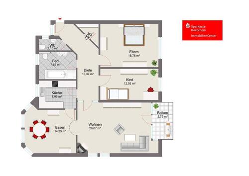 Foto - 4 Zimmer Etagenwohnung zur Miete in Küssaberg