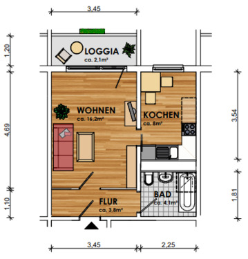 Foto - 1 Zimmer Etagenwohnung zur Miete in Güstrow