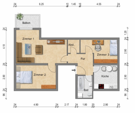 Foto - 3 Zimmer Dachgeschoßwohnung zur Miete in Magdeburg