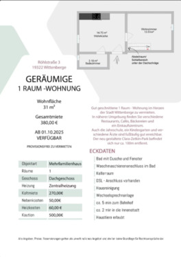 Foto - 1. Raum Wohnung im Zentrum - 270,00 EUR Kaltmiete,