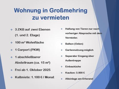 Foto - 3 ZKB 100 qm Großmehring - 1.100,00 EUR Kaltmiete,