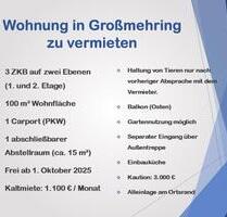 3 ZKB 100 qm Großmehring - 1.100,00 EUR Kaltmiete, in Großmehring (PLZ: 85098)