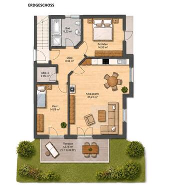 Foto - Provisionsfreie 3-Zimmer-Erdgeschosswohnung mit Garten und Garage