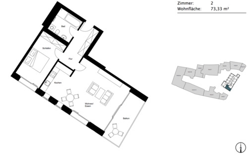 Foto - 2-Raum-Wohnung - 910,00 EUR Kaltmiete,