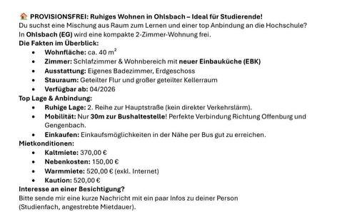 Foto - Vermietung einer Studentenwohnung mit 40m² in Ohlsbach