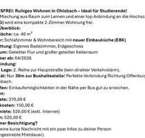 Vermietung einer Studentenwohnung mit 40m² in Ohlsbach