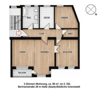 Frisch sanierte 3-R-Whg inkl. Balk. in ruhiger, zentraler Lage - Halle (Saale) Damaschkestraße