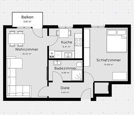 Foto - 2-Zimmer-Wohnung in ruhiger Lage mit EBK und modernem Bad