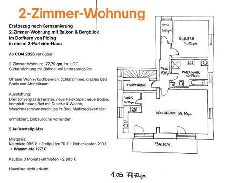Foto - 2-Zimmer-Wohnung, 1 OG, 77,72 qm, Piding