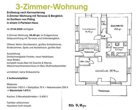 Foto - 3-Zimmer-Wohnung, 94 qm EG Piding