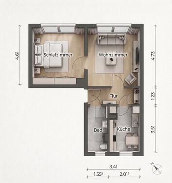 Foto - 2-Zimmer-ETW Leipzig-Marienbrunn, Einzugsfertig inkl. Möbel & EBK