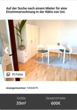 Foto - 1 Zimmer Wohnung - 600,00 EUR Kaltmiete, ca.  35,00 m²