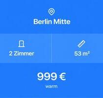 2 Zimmer Berlin Mitte 53 m2 - 999,00&nbsp;EUR Kaltmiete, ca.&nbsp; 53,00&nbsp;m&sup2; in Berlin (PLZ: 10119) Pankow