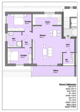 Foto - Exklusives Penthouse im Neubau – 3 Zimmer, offene Wohnküche, Balk