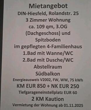 Foto - 3 Zimmer Wohnung. DG. Hiesfeld. Südbalkon. Badewanne. Dusche.TG