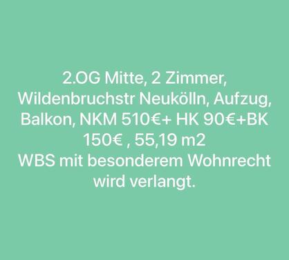Foto - Wohnung 2-Zimmer, Wildenbruchstr. mit Fahrstuhl, 2.OG