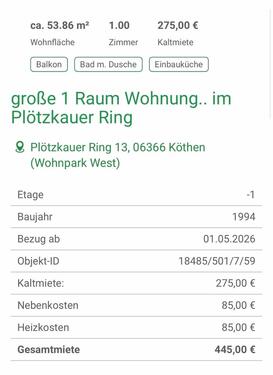 Foto - Etagenwohnung in Köthen (Anhalt) zur Miete
