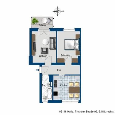 Foto - 2 Zimmer Etagenwohnung zur Miete in Halle (Saale)